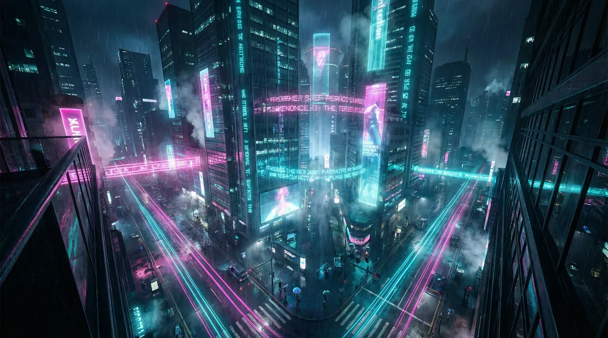老何在船上弄雨婷中文 竖屏短剧平台首页背景 - 赛博朋克都市夜景